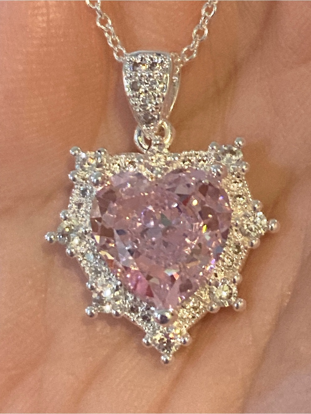 Heart Halo Pink Gemstone Pendant Necklace - Sterling Look